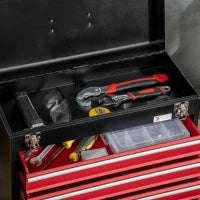 DURHAND Cassetta Porta Attrezzi in Acciaio con 4 Cassetti e Vassoio Superiore, 51x22x39.5 cm, Rosso e Nero