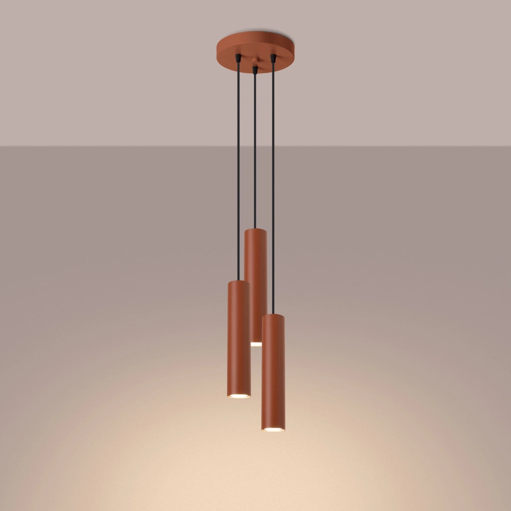 Lampada da parete a LED GU10 IP20 LAGOS a 3 luci in tubo d'acciaio rosso ocra