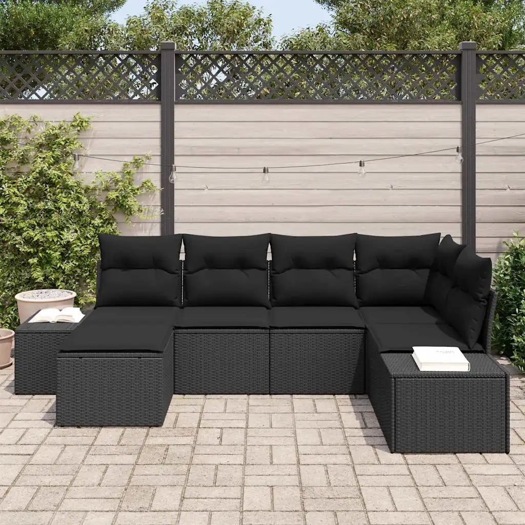 Set Divano da Giardino con cuscino 6 pcs Nero polyrattan 3347133