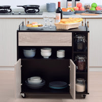 Mobiletto Carrello da Cucina con Cassetti in Legno Rovere e Nero 76.5x40x82 cm