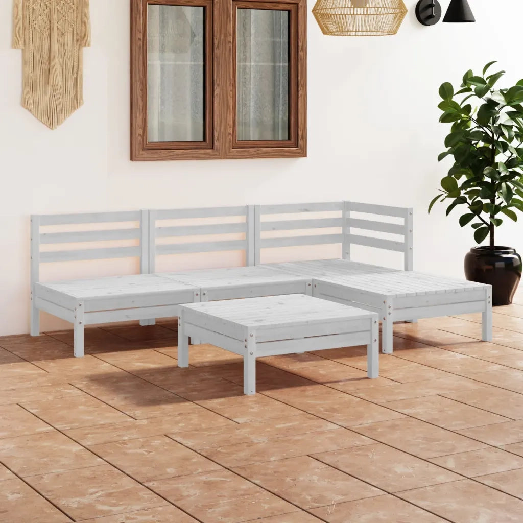 Set Salotto da Giardino 5 pz | Set di Mobili da Esterno in Legno Massello di Pino Bianco
