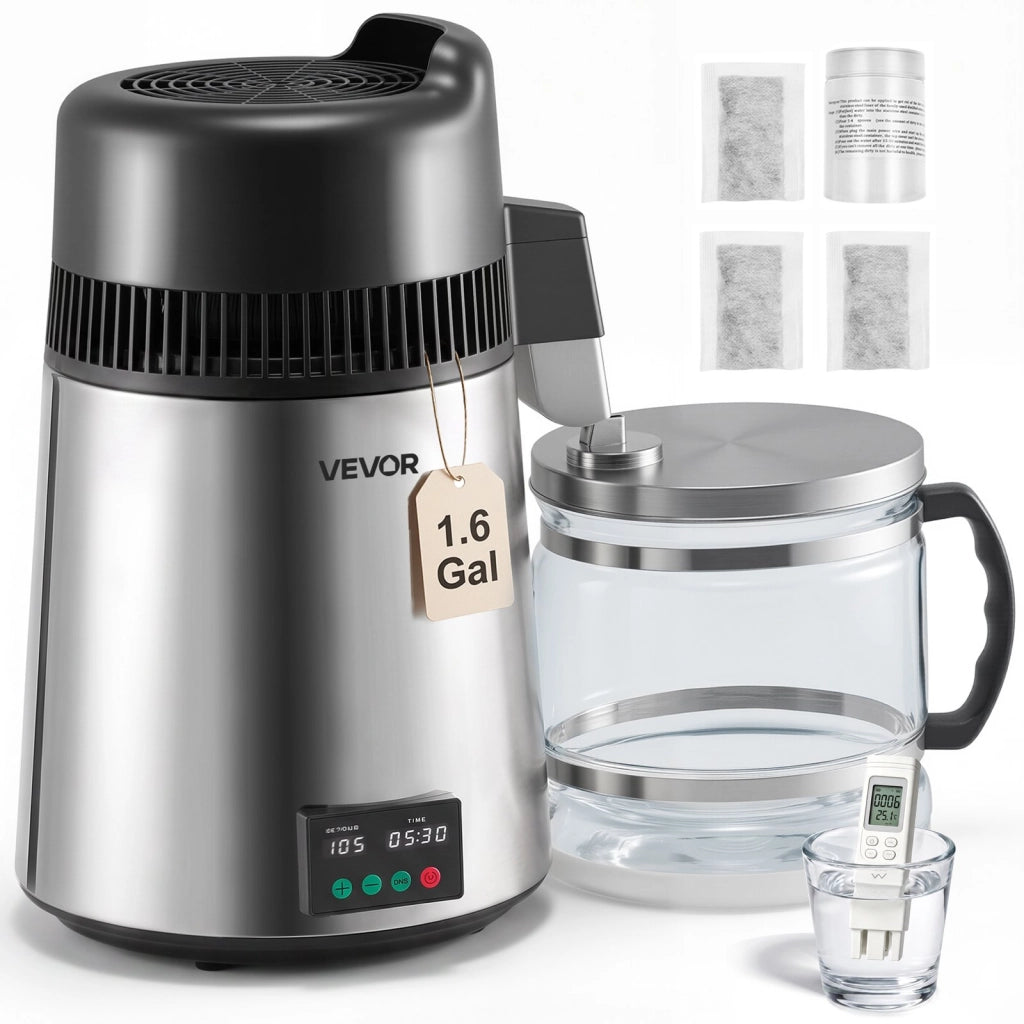 Distillatore d'acqua da banco 6 L 900 W YMK60208 in acciaio inox 304 e vetro, purificatore robusto e facile da usare per uso domestico e cucina