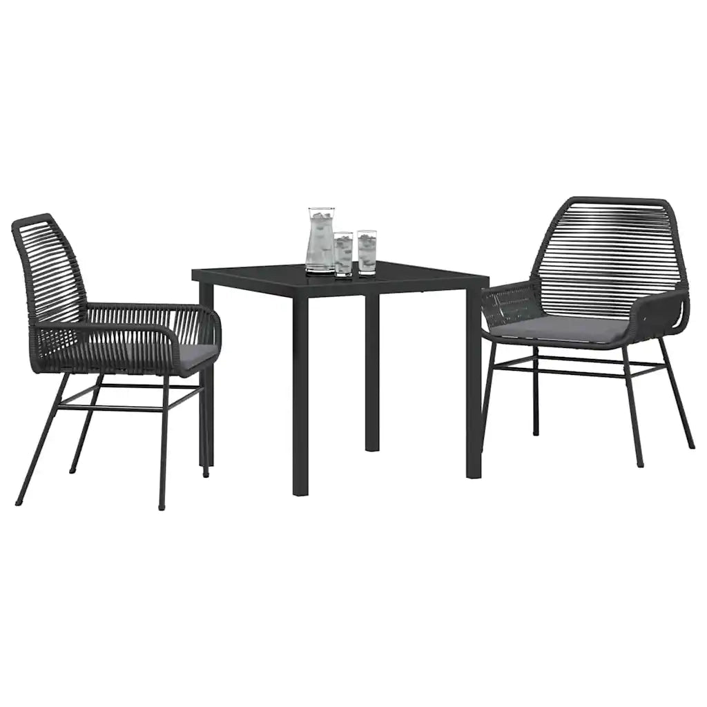 Set da Pranzo per Giardino con cuscino 3 pcs Nero polyrattan 3380869