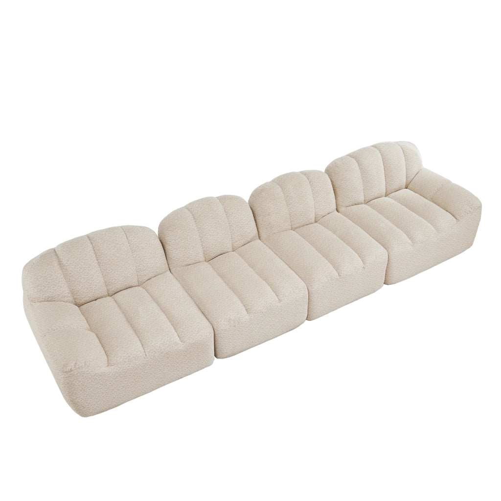 Divano Modulare 4 Posti ¨C MINIMAL ¨C Tessuto Morbido Beige, Seduta Profonda