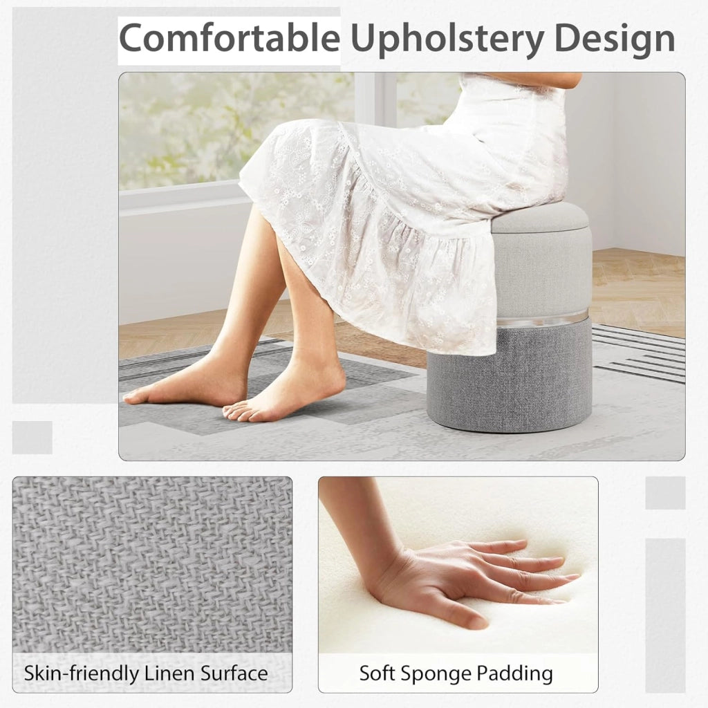 Set di 2 pouf a sacco rotondo bicolore, sgabello estraibile imbottito con ripostiglio, poggiapiedi, capacità 32 L e 21 L, tavolino compatto per soggiorno, camera da letto, ufficio