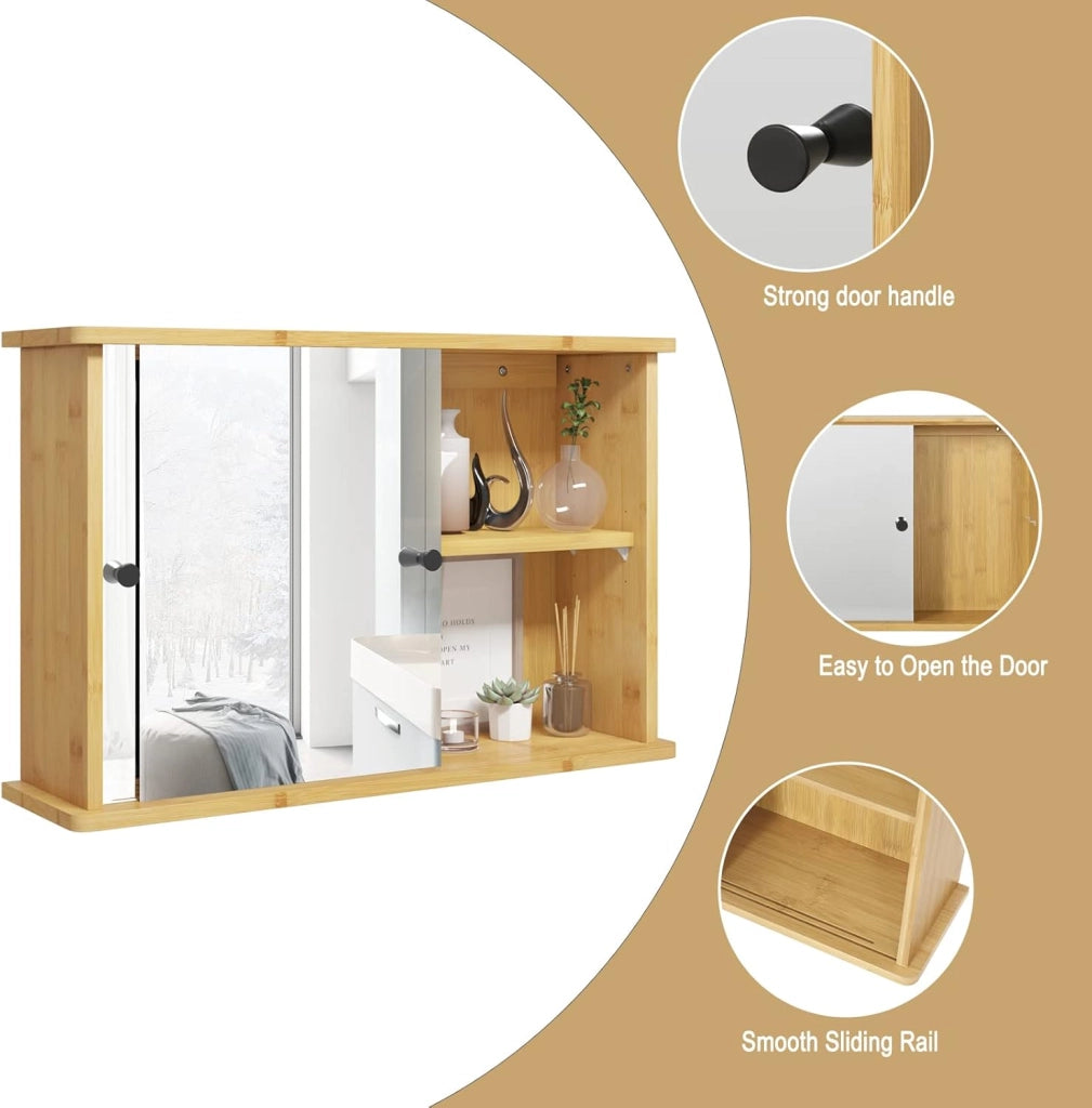 Set di mobili da bagno con armadietto a specchio, per bagno, in bambù, modello 6