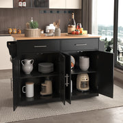 Carrello da cucina con piano ribaltabile, 120x46(70)x91, nero e naturale, con ruote e gambe in legno