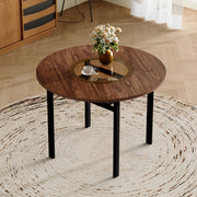 Tavolo da pranzo - rotondo Ø100 cm - design minimalista - effetto legno marrone - vetro grigio - per 2-4 persone