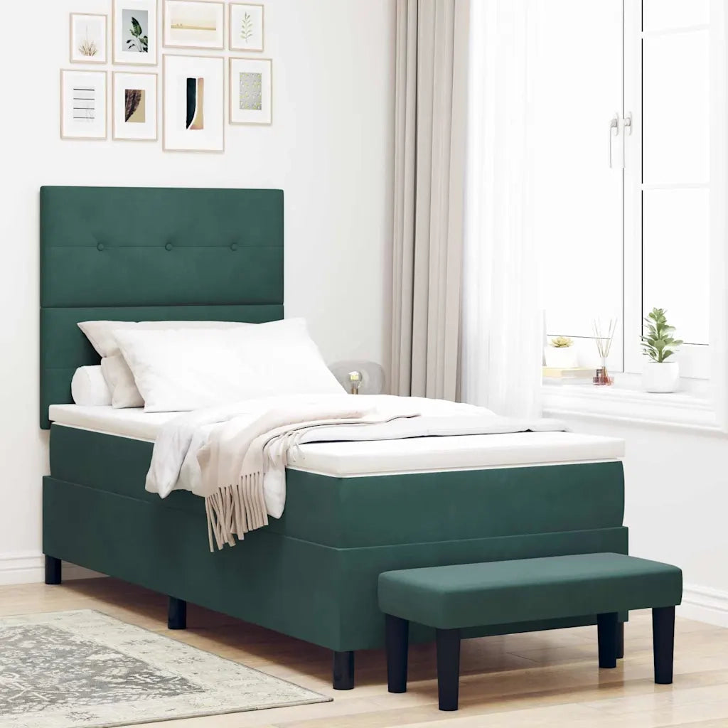 Letto a molle con materasso Verde scuro 90 x 190 cm Velluto