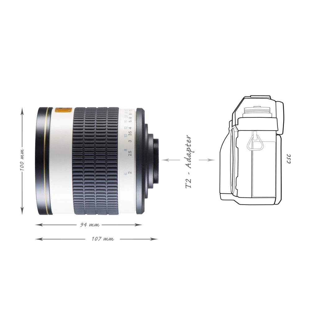 500/6,3 Obiettivo fotografico a specchio per DSLR compatibile con Sony E, lunghezza focale di 500 mm, per fotocamera full-frame e APS-C