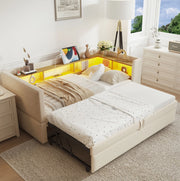Divano letto imbottito estraibile 90/180 x 190 cm beige