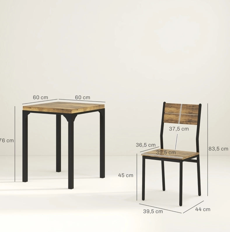 TAVOLO da pranzo 60x60 cm Marrone rustico Set da 3 pezzi