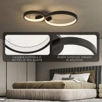 Plafoniera LED Moderna a 3 Anelli con Temperatura Colore Regolabile, Potenza 40W, Nero