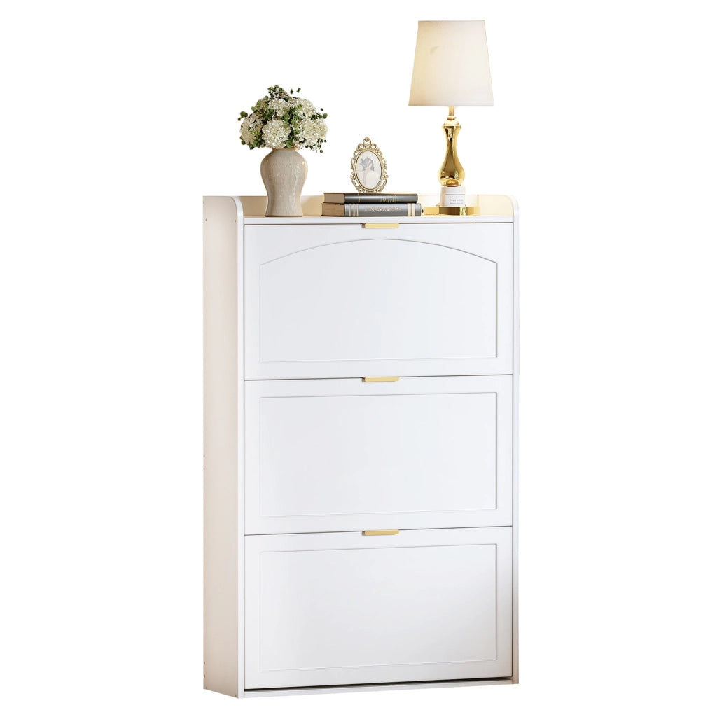 Scarpiera con 3 ante ribaltabili per ingresso e soggiorno in truciolare bianco 76x23x118 cm