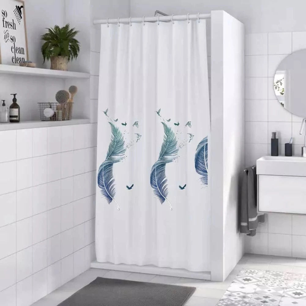 Trade Shop - Tenda Per Doccia Vasca Da Bagno Peva 12 Ganci Decorata Con Piume 180x200cm 87571 -