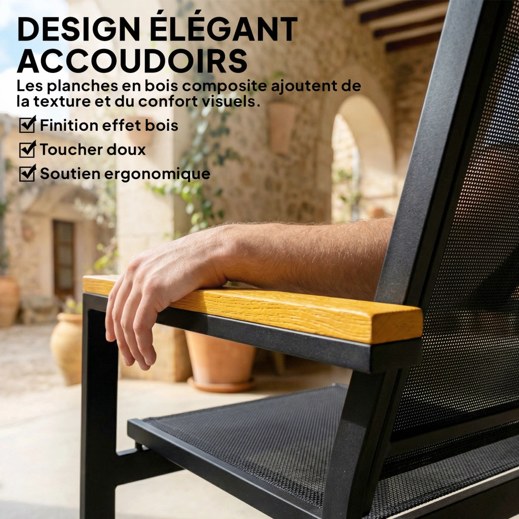 Set giardino 4 pezzi con divano 2 posti, 2 sedie e tavolino in vetro temperato ¨C zephmum ¨C nero