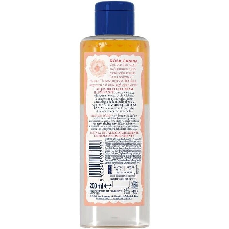 ACQUA MICELLARE BIFASE ALLE ROSE 200 ML ALLA ROSA CANINA + AZIONE ILLUMINANTE VITAMINA C