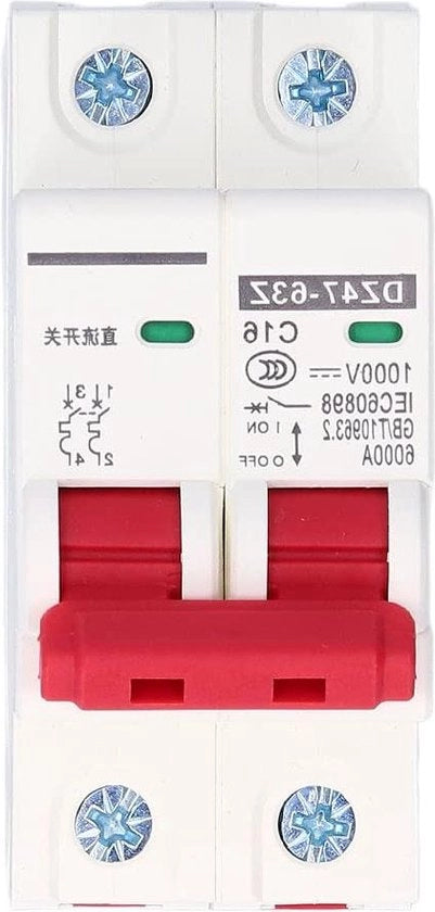 Dispositivo di Interruzione Miniatore DZ47-63Z 2 Poli 16A 1000V Tensione Basse Uscita di Interruzione - Montaggio su Rail DIN - Interruttore di Collegamento DC