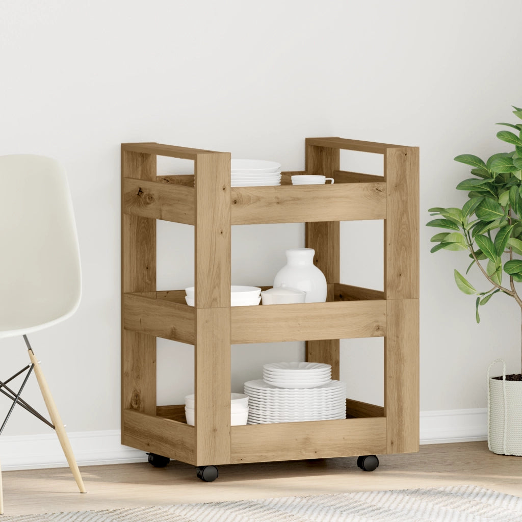 Carrello da cucina  in rovere artigianale 60x45x80 cm in legno ingegnerizzato
