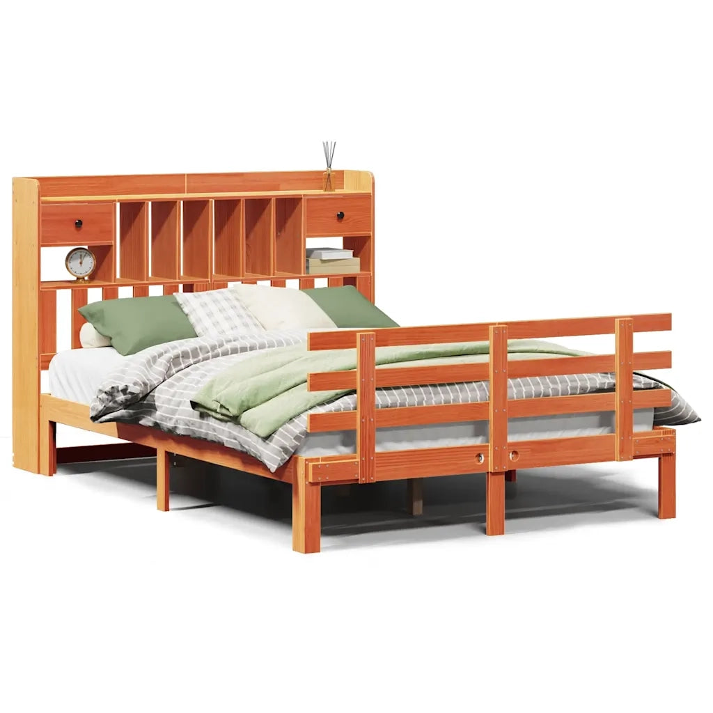 Letto Libreria senza Materasso Marrone Cera 140x190 cm in Pino 3322810