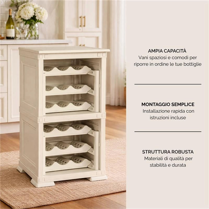 SCAFFALE PORTABOTTIGLIE 18 BOTTIGLIE ANGORA 40X42,5X85,5 CM – CANTINETTA A VISTA SALVASPAZIO PER CUCINA E ZONA LIVING