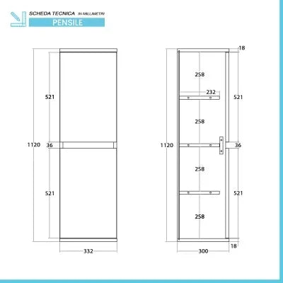 Pensile bagno sospeso 112 cm rovere africa con ante soft-close Kleo