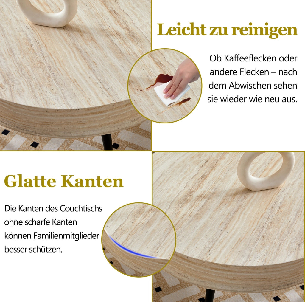 Tavolino da caffè rotondo Ø70 cm effetto travertino