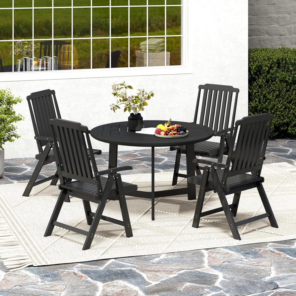 Sedia Esterno Pieghevole, Sedia Ergonomica in HDPE con Braccioli, Schienale Curvo e Seduta a Doghe, Poltrona Pranzo per Giardino Balcone Patio, Portata 150 kg (Nero)