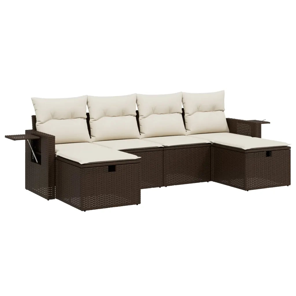 Set Divano da Giardino 6 pz con Cuscini Marrone in Polyrattan