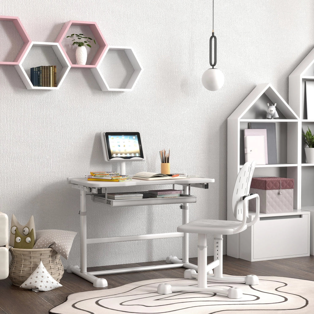 Scrivania bambini con sedia regolabile, piano inclinabile 45¡ã, cassetto e porta libri ¨C zephmum ¨C grigio