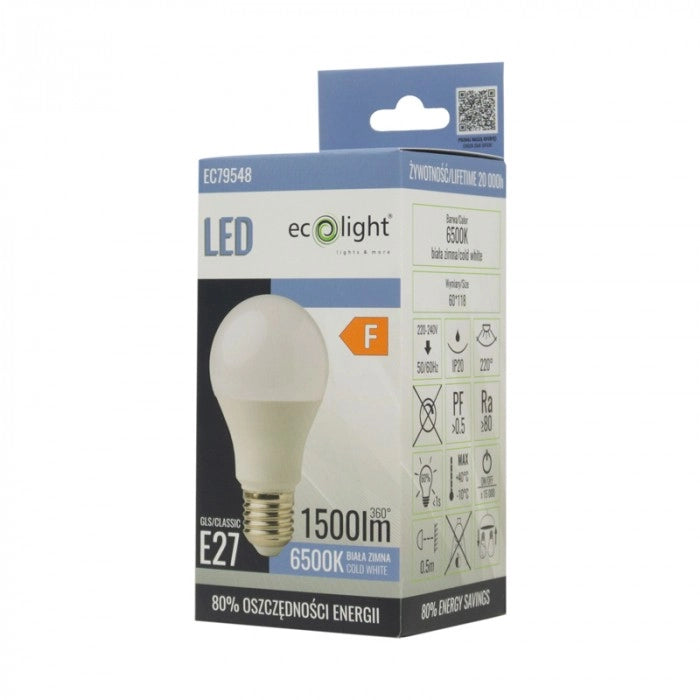 Lampadina LED antiflicker E27 15W 6500K 1350lm Ecolight