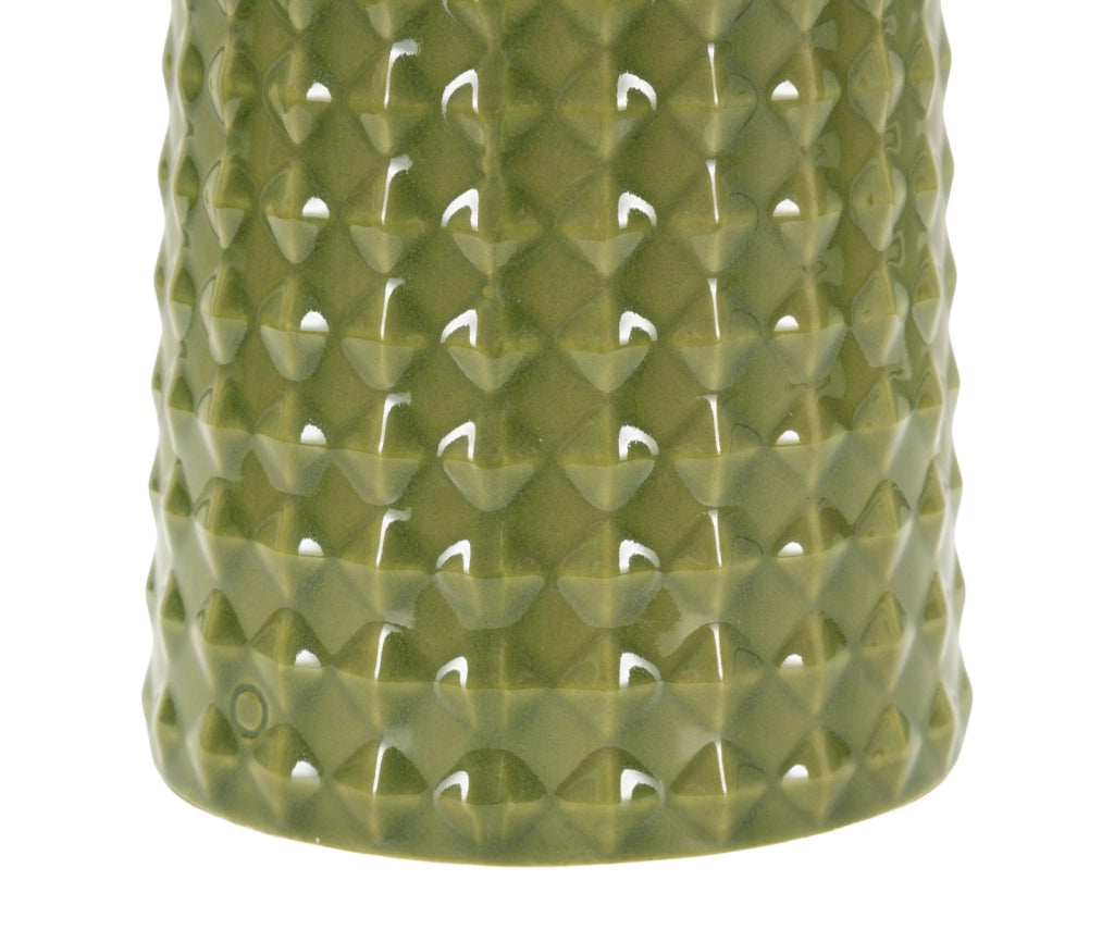 Lampada da Tavolo Gliss Verde Ø30x52 cm in Ceramica e Ferro e Tessuto Verde e Bianco
