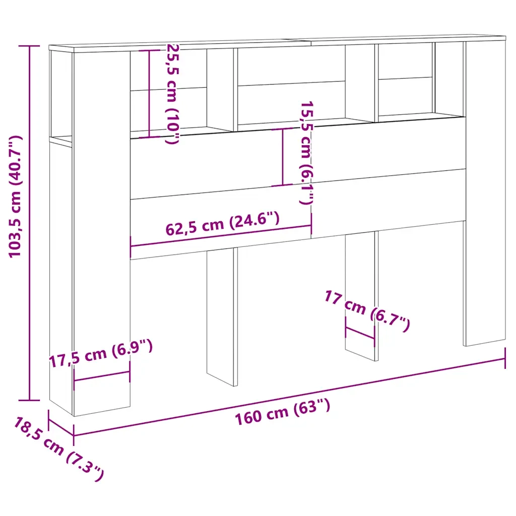 Testiera | Testata con Contenitore Legno 160x18,5x103,5 cm in Truciolato