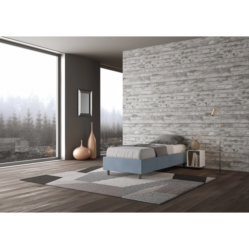 Letto Sommier imbottito Singolo 80x200 cm Azelia - Senza rete,Microfibra,Azzurro
