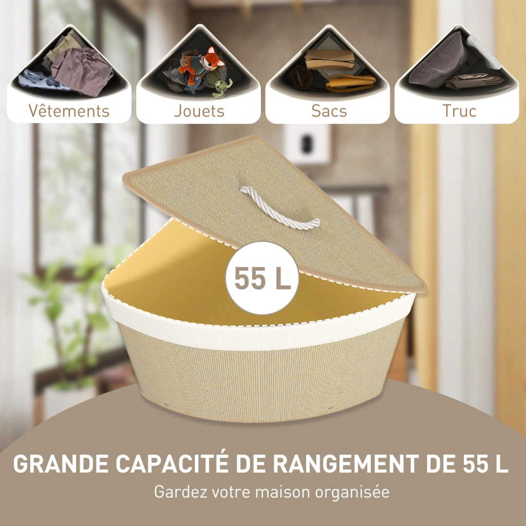 Cesto portabiancheria triangolare in bamb¨´ 55L ¨C Xylo ¨C con coperchio e manico, naturale 35x35x60cm
