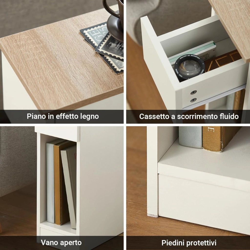 set da 2 Comodino camera da letto stretto 20 cm con cassetto comodino salvaspazio & tavolino da letto per piccoli spazi camera da letto soggiorno bianco 20x35x60 cm FBT111-WNx2