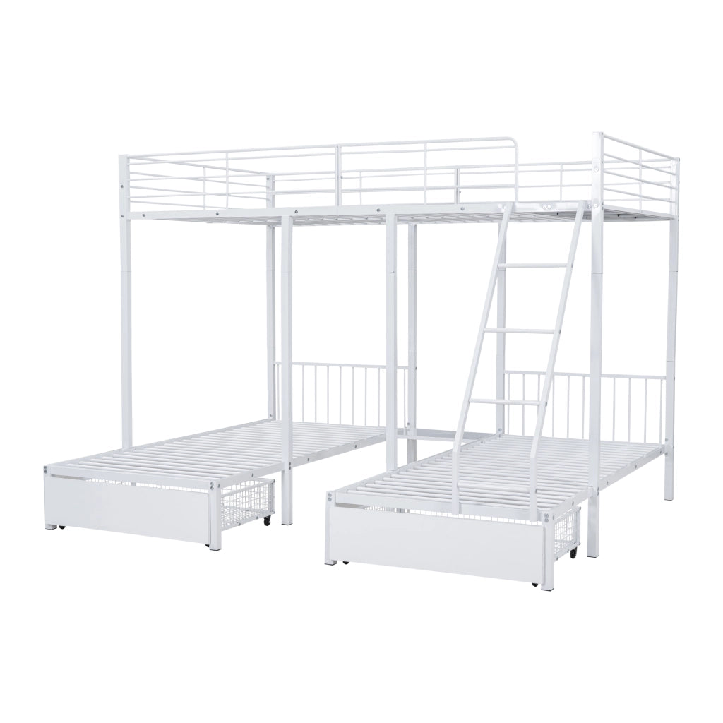 Letto a castello triplo con cassetti metallo bianco 140x200 cm