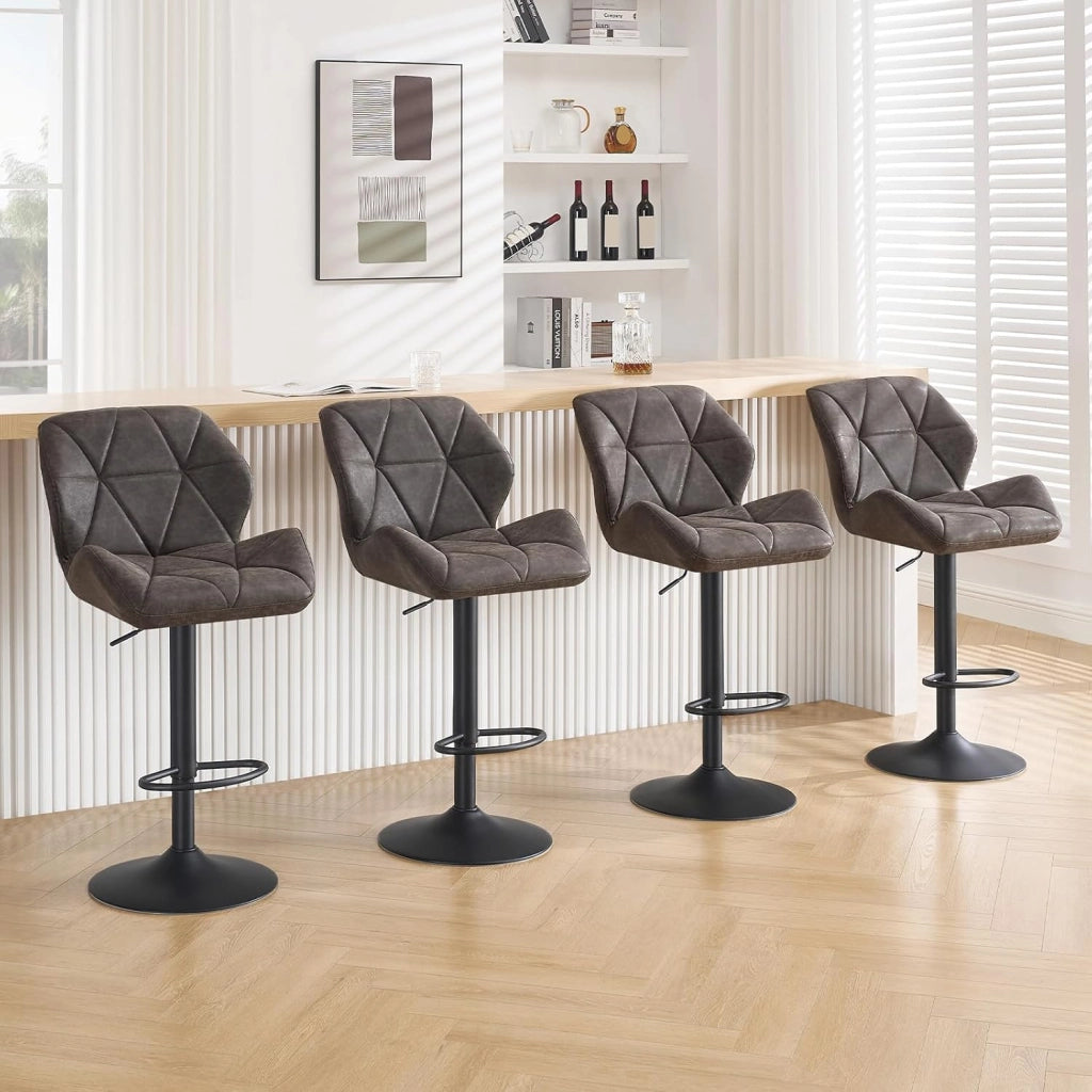 4X Sgabelli da Bar con Schienale Sedia Imbottita Regolabile in Altezza Lift Gas PU Grigio BH287gr-4