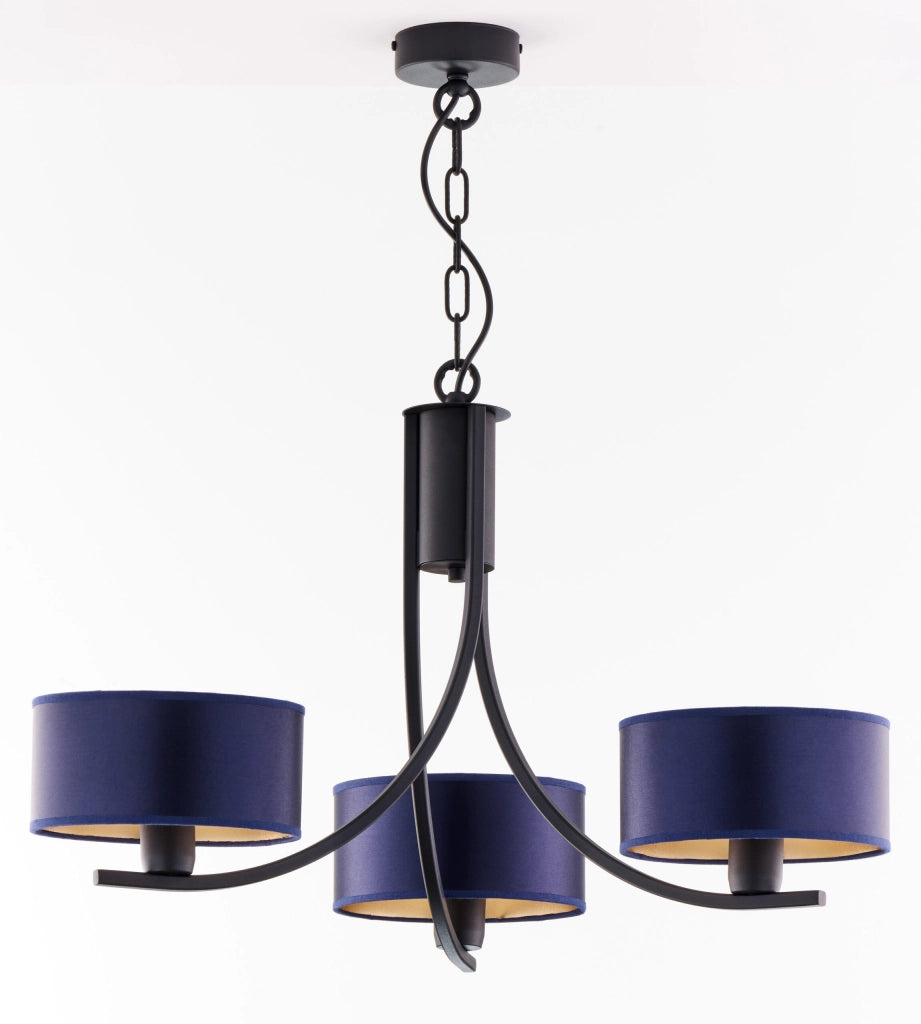Lampadario nero a catena paralumi blu 3xE27 Arthur Jupiter