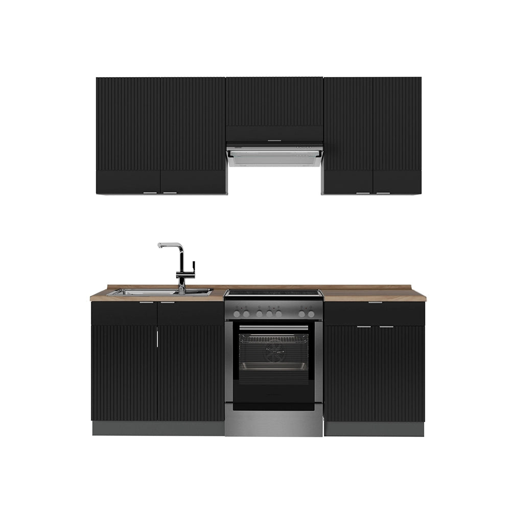 Cucina componibile Fame-Line Nero rigato/Antracite 200 cm, PL Rovere Vicco