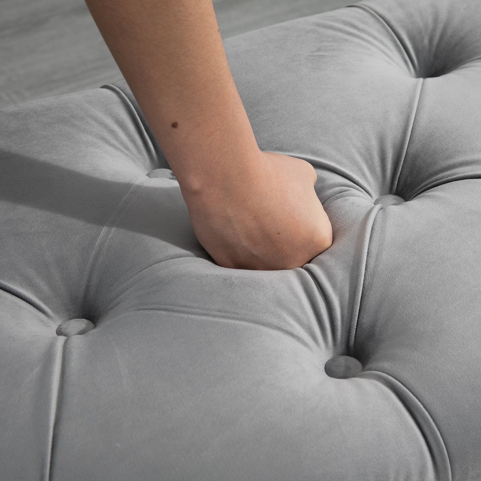 Panca Contenitore Fondoletto a Semicerchio 120x46x42 cm in Velluto e Legno Grigio Chiaro