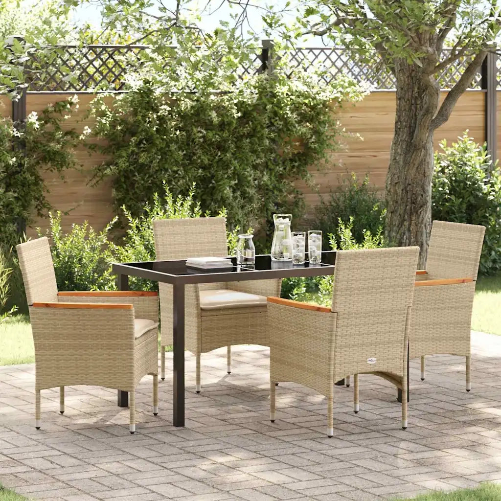 Set da Pranzo per Giardino con cuscino 5 pcs Beige polyrattan