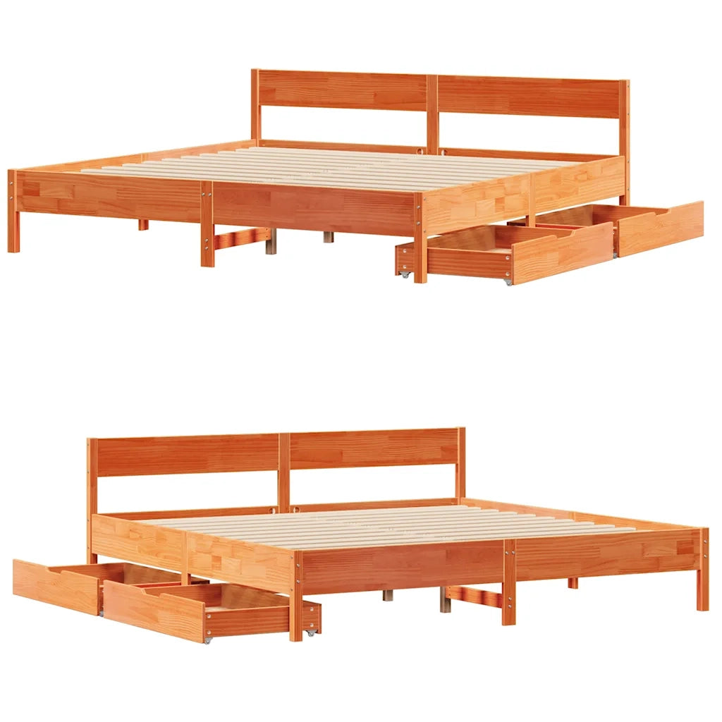 Letto senza Materasso Marrone Cera 200x200 cm in Legno di Pino 3301739