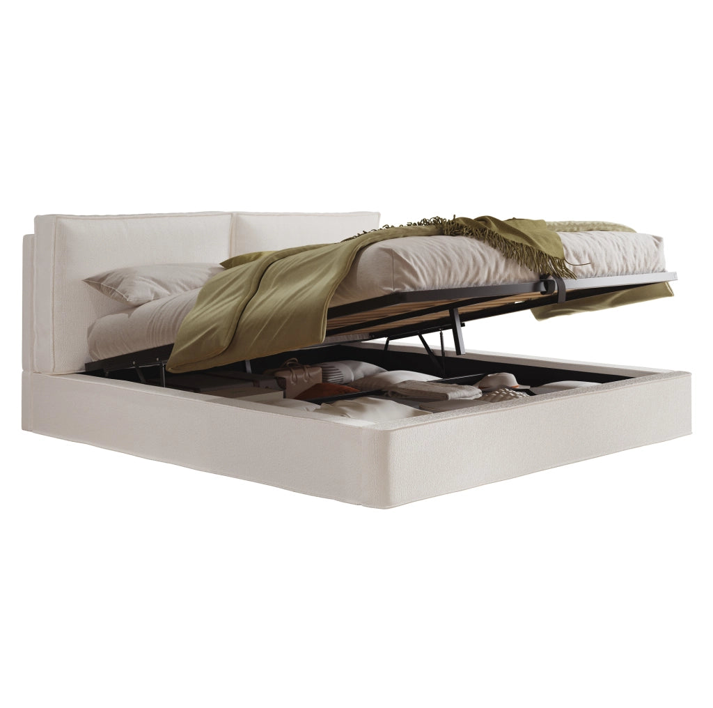 Letto matrimoniale imbottito con contenitore idraulico 180x200 cm beige