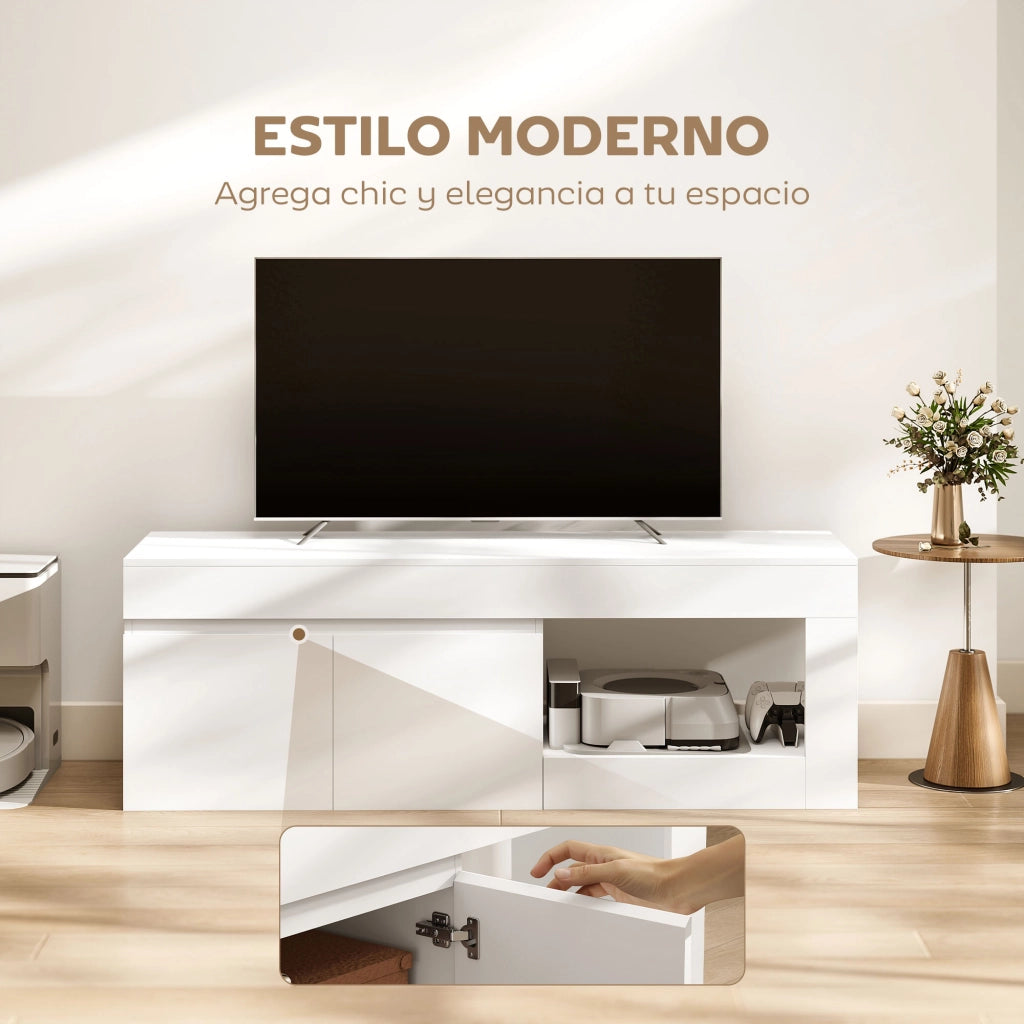 Mobile TV Moderno per Soggiorno con 2 Ante e Ripiano Aperto ¨C Zephmum ¨C Bianco 140x40x48 cm