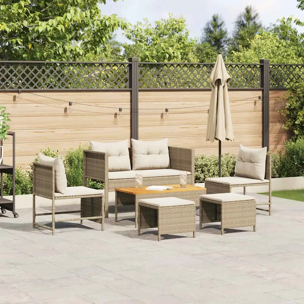 Set Divano da Giardino 6 pz | Set Salotto da Giardino Beige e Crema polyrattan