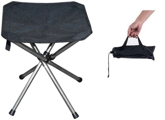 Sedia da Campeggio - Portatile - Sedia da Viaggio - Sedile da Campo - Struttura in Acciaio Inox - Telaio Pieghevole - Pieghevole - Sedia da Esterno - Sedia per Adulti - 32x32x35 cm - Nero
