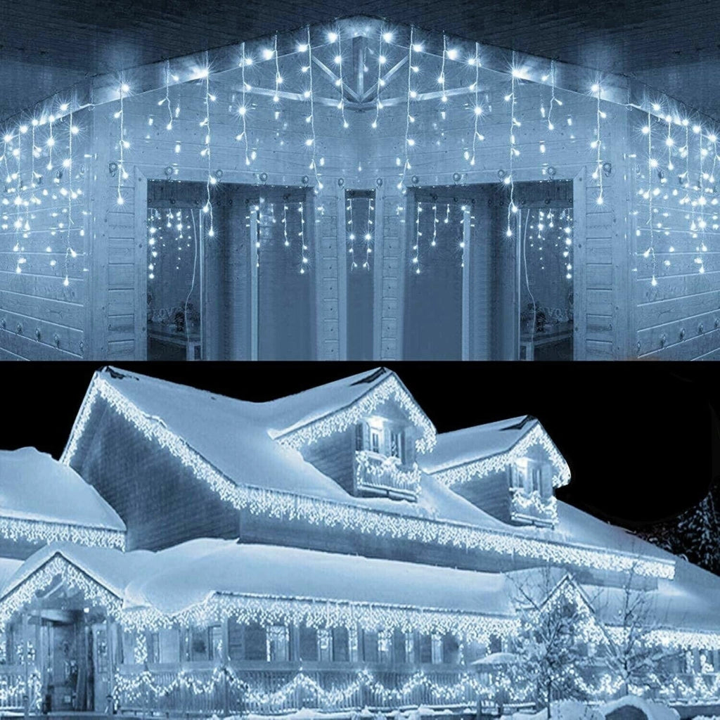 Tenda luminosa con 256 LED a luce bianca fredda e flash intermittenti da Esterno 6 mt prolungabili