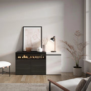Credenza, Mobile, 150x35x75cm, 3 Porte, Camino elettrico, Bianco e nero RF2502