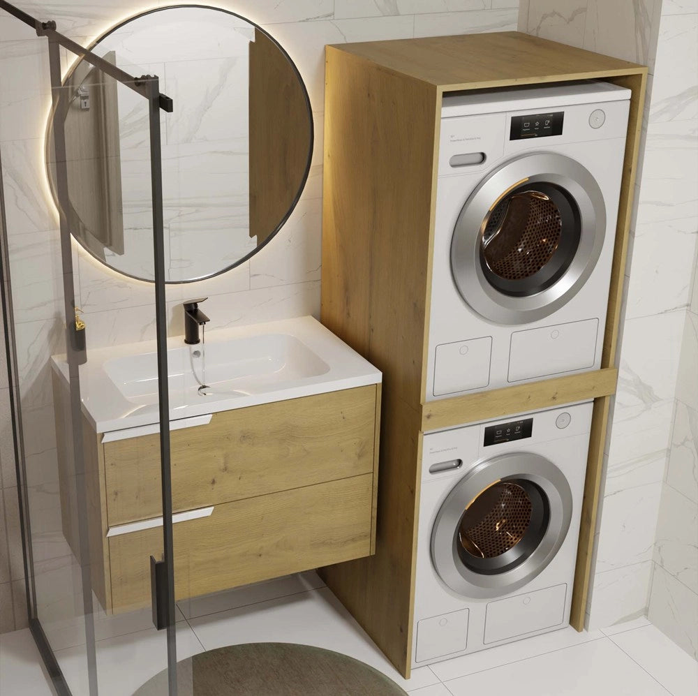 Mobile bagno per lavatrice e asciugatrice POLA twin scaffale colonna rovere artisan